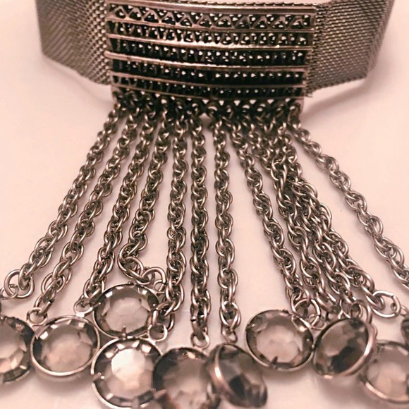 Silver Victorian Chainmail Choker Chain Fringe with Quartz Beads - Picture 3 of 6